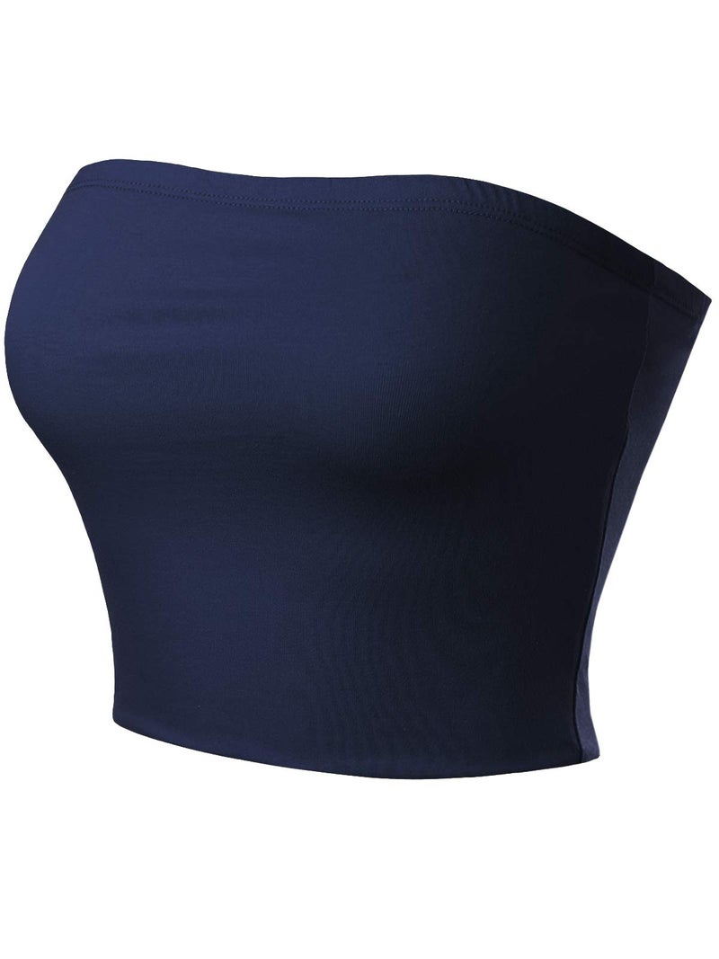 MixMatchy Women's Strapless Tube Tops Basic Bandeau Crop Sleeveless Backless Casual Sexy Going Out Summer 2025 Navy Blue M - Image 2